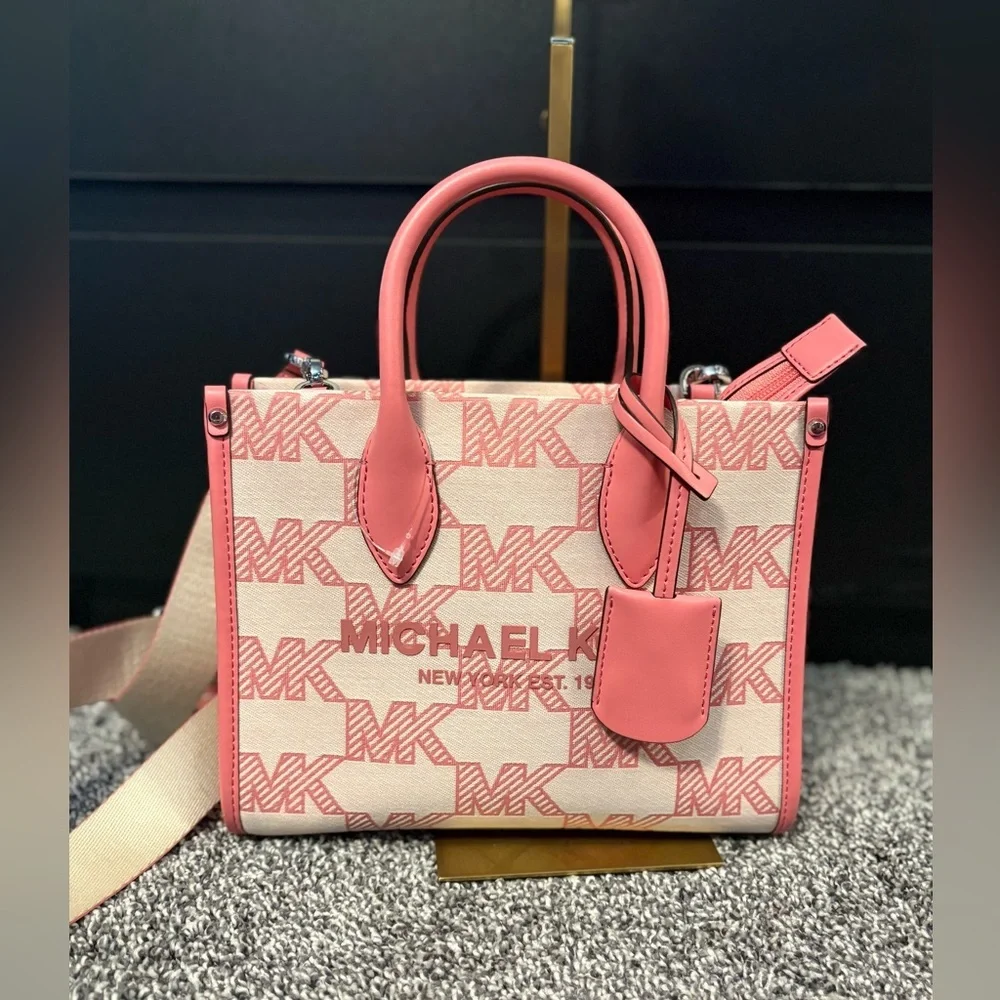 Michael Kors Pink and Cream Logo Satchel